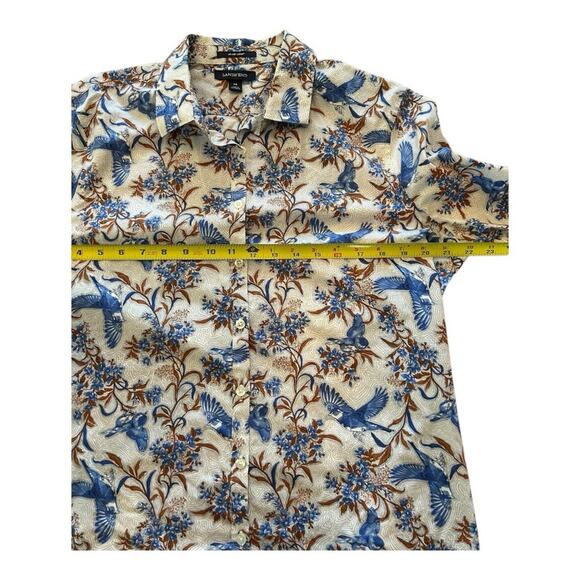 Lands End retro shirt button down blue bird floral print long sleeve women’s s… - Picture 6 of 8